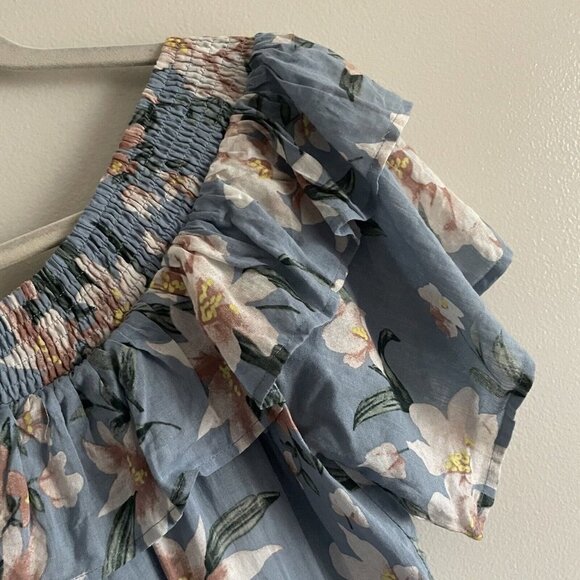 Loveriche Women SZ L Blue Floral Off Shoulder Ruffle Top Wide Leg Jumpsuit NWT - Picture 5 of 12